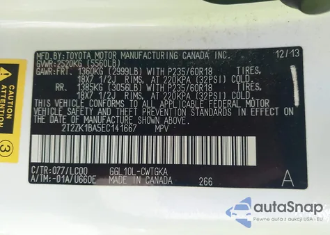 2014 Lexus Rx 350 из США, поврежденный, VIN 2T2ZK1BA5EC141667